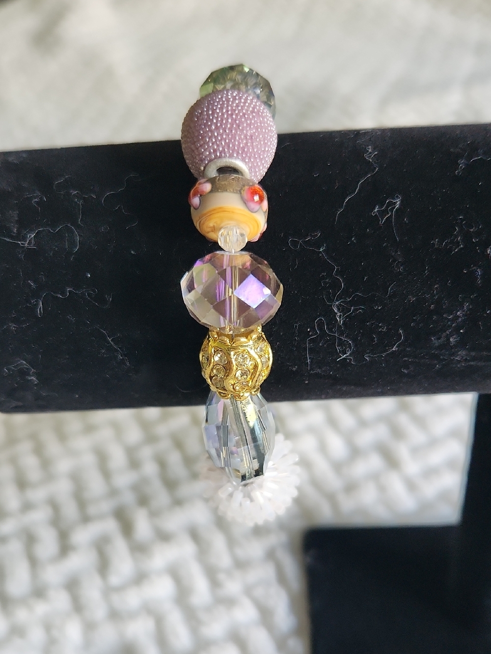 Boho Beaded Statement Bracelet - Pink, Lavender, Gold, Clear